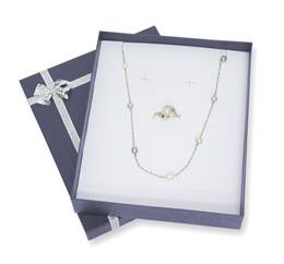 LINEN BOW TIE NECKLACE,EARRING&RING LARGE BOX27064